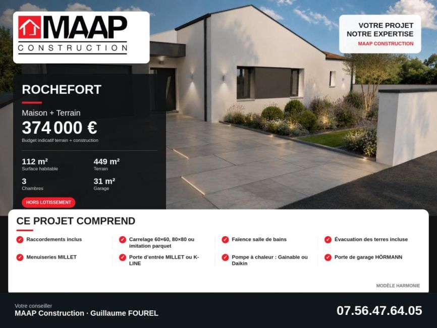 Vente terrain + maison Rochefort Charente-Maritime