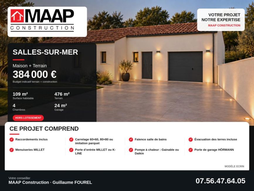 Vente terrain + maison Salles-sur-Mer Charente-Maritime
